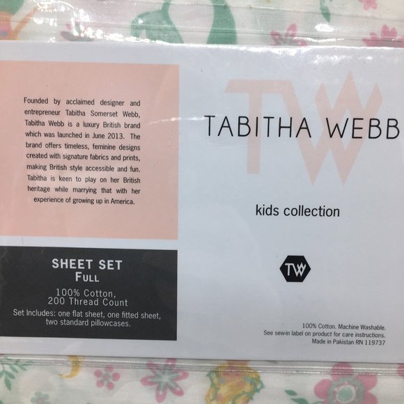 4pc Mermaid FULL Sheet Set Floral Ocean Pink Mint Green Tabitha Webb Designer - Picture 5 of 6